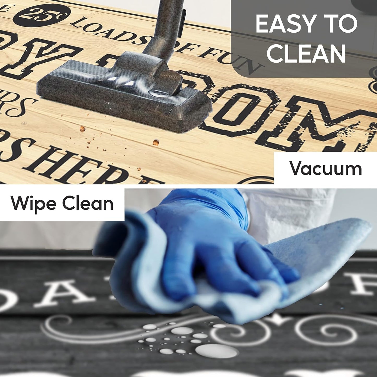Tapeera Farmhouse Laundry Mat - 20" x 59" Non-Slip Rubber Backed Rug for Bathroom & Laundry Room Decor (Black)