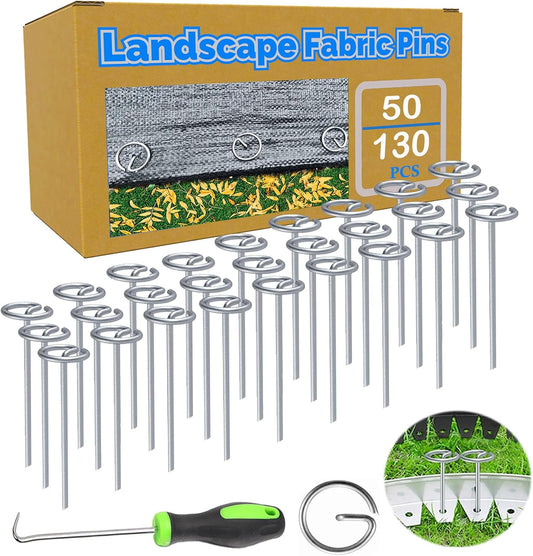 130Pcs Landscape Fabric Pins, Galvanized Circle Top Landscape Fabric Stakes