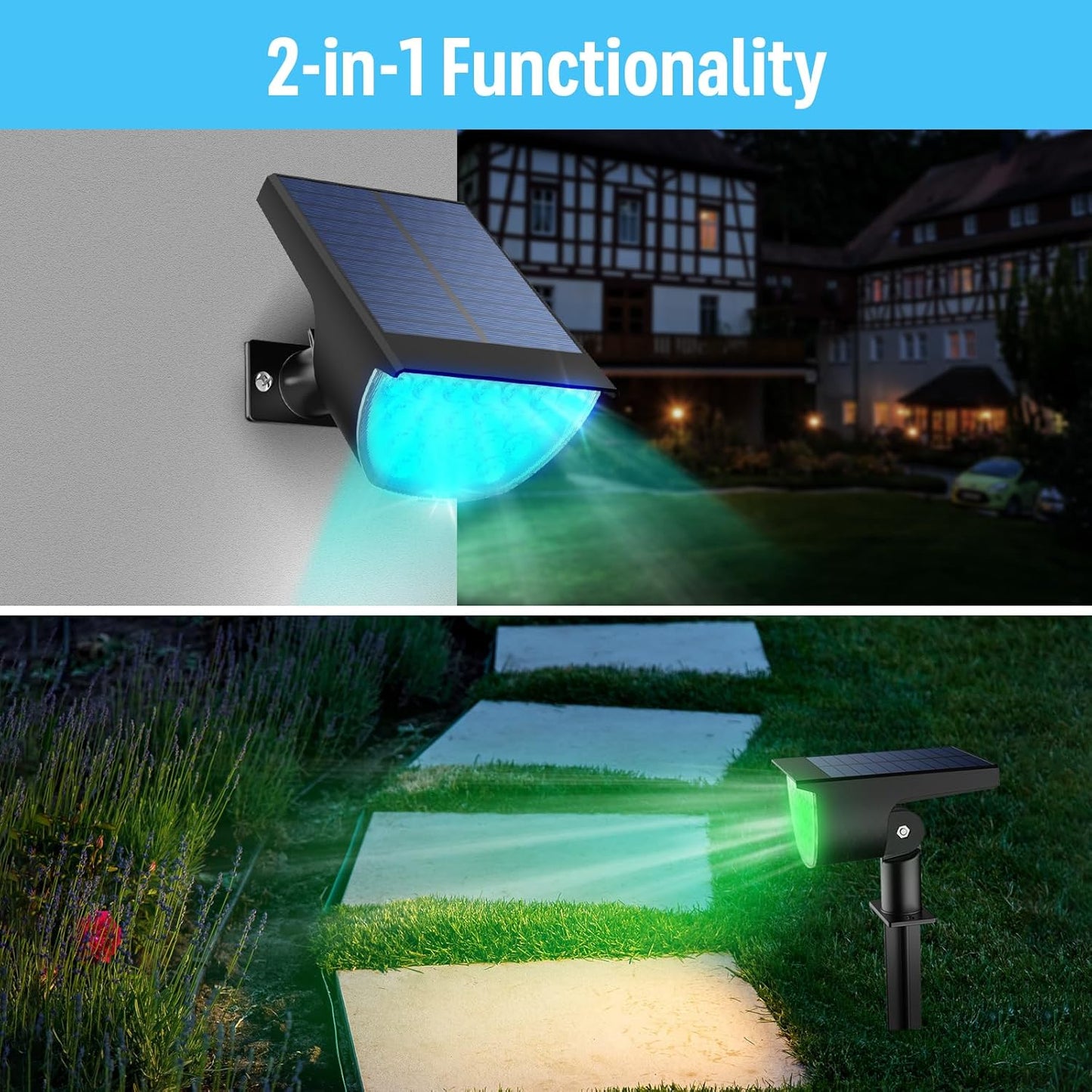 GKGG Solar Multicolor Lights Waterproof IP65, 8 Lighting Modes Solar Spot Lights Outdoor Yard Garden Landscape Pathway Decorations (Multicolor, 4 Pack)