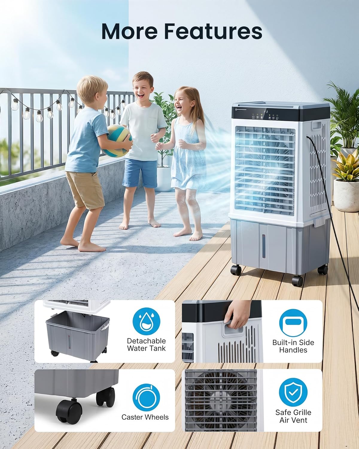 Air Choice Swamp Cooler, 3000CFM 31" Evaporative Air Cooler, 5.5Gal Removable Tank & 4 Ice Box, 120° Oscillation, 3 Speeds, Remote, 12H Timer, 3-in-1 Air Cooling Fan for Outdoor, Office, Bedroom, Grey