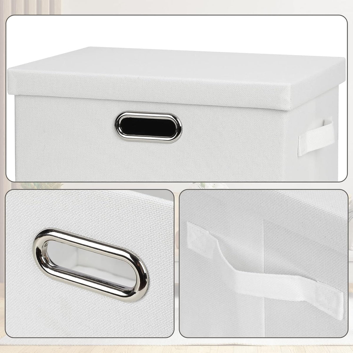 Graciadeco Medium 15" 21 Quart Collapsible Stackable Storage Bins with Lids, 1 Pack White Foldable Fabric Closet Storage Boxes with Lids, 4 Handles Heavy-duty Linen Cube Baskets for Bedroom
