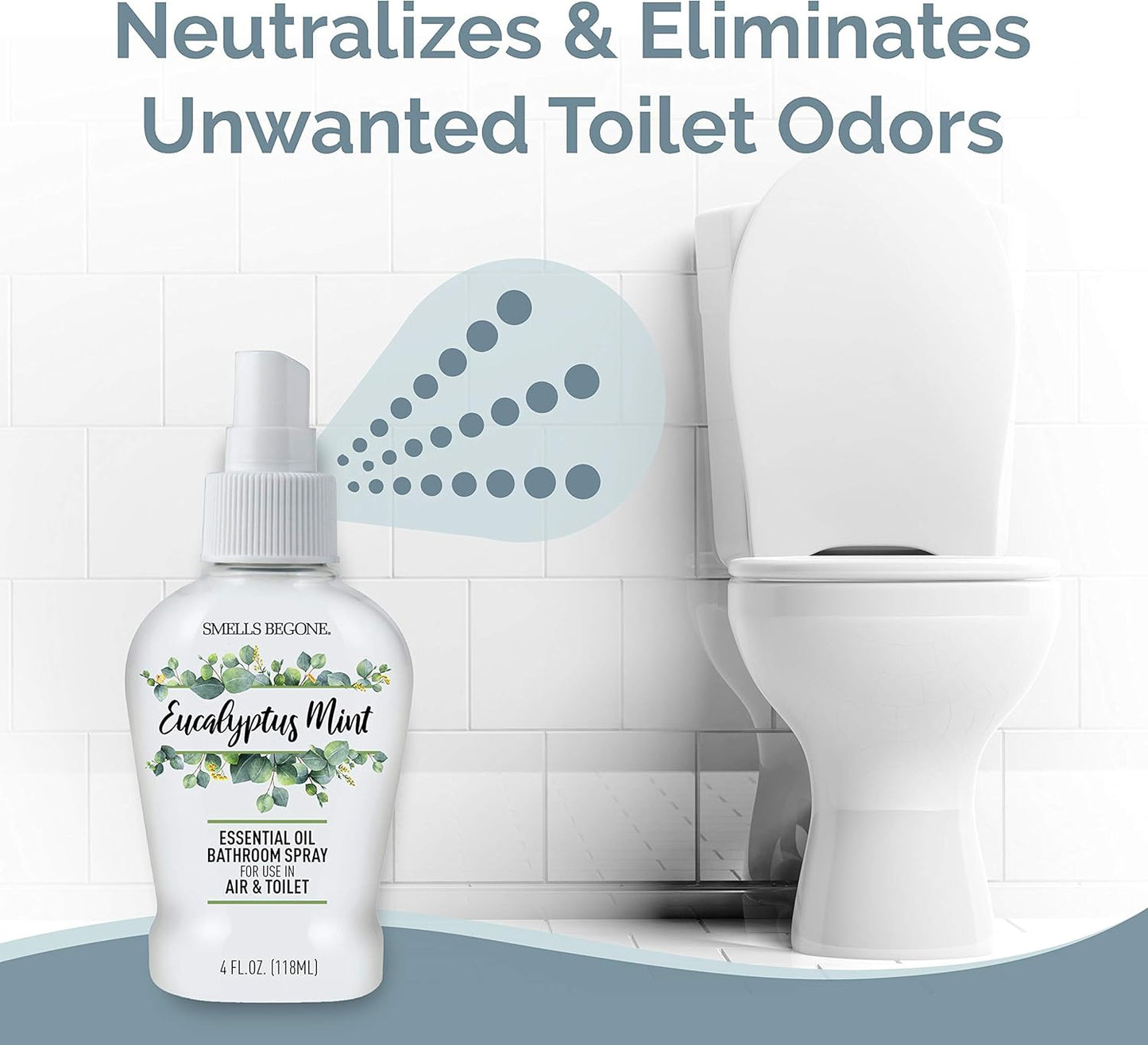 SMELLS BEGONE 4 oz Essential Oil Bathroom Spray - Instantly Eliminate Toilet & Bathroom Odors - Air Freshener Made with Essential Oils (Eucalyptus Mint)