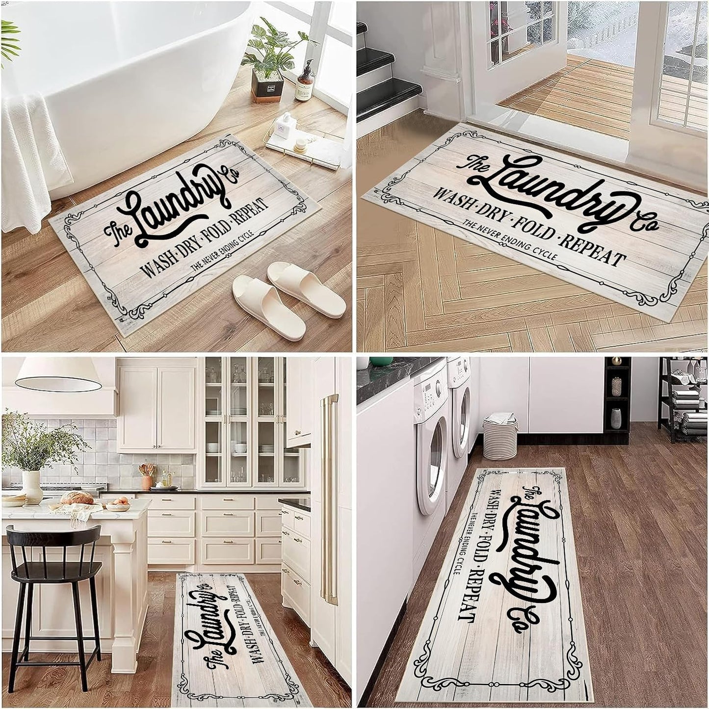 Laundry Room Rug Runner 20"X47" Beige Wood Non Slip Laundry Rugs and Mats for Laundry Room Decor Washable Runner Rugs for Farmhouse Kitchen Floor Bathroom Entryway Area Rugs