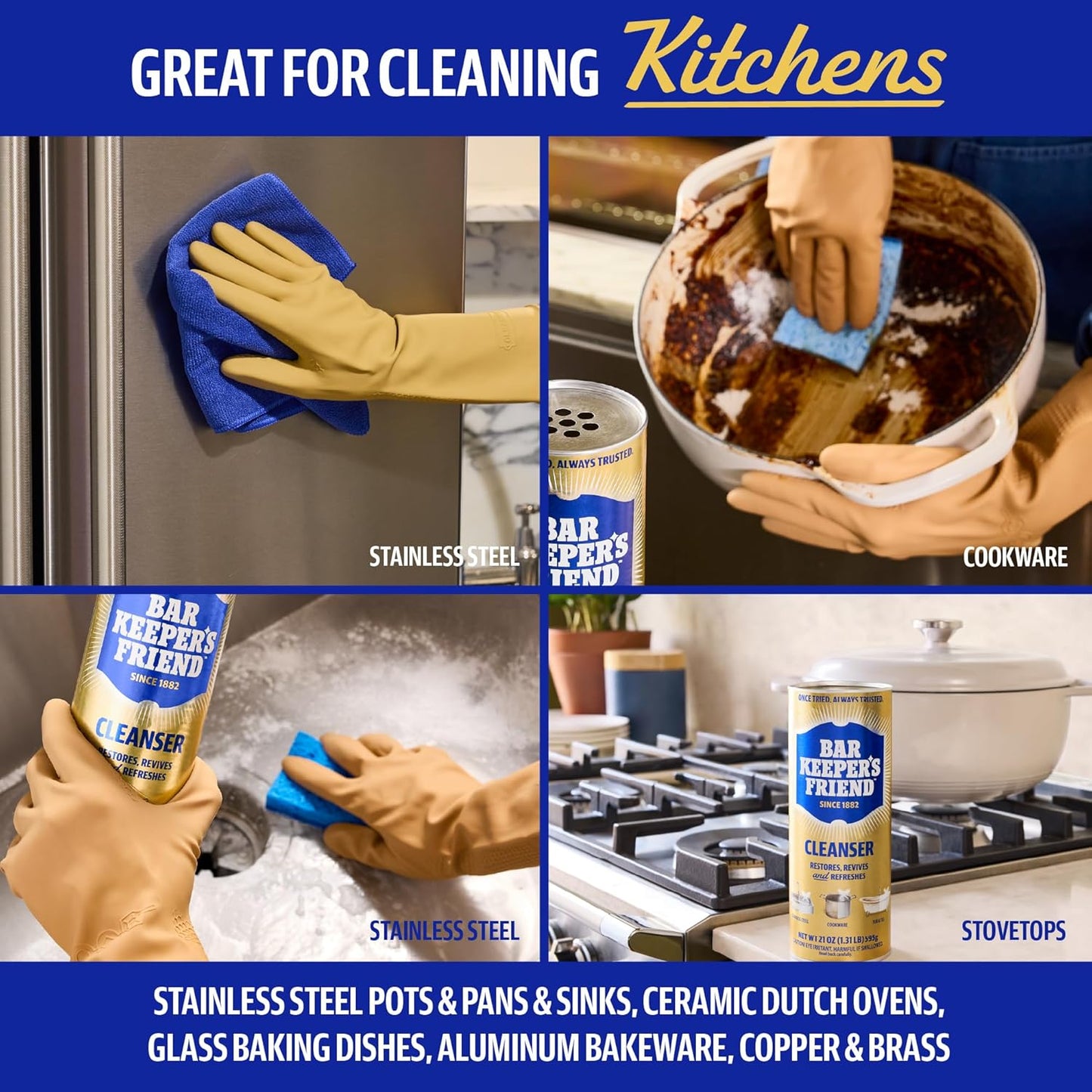 Bar Keepers Friend Powder Cleanser, 12 oz x 2, Multipurpose Cleaner, Degreaser & Remover for Burnt Stainless Steel Pots and Pans, Rust Stains, Hard Water Deposits & Soap Scum