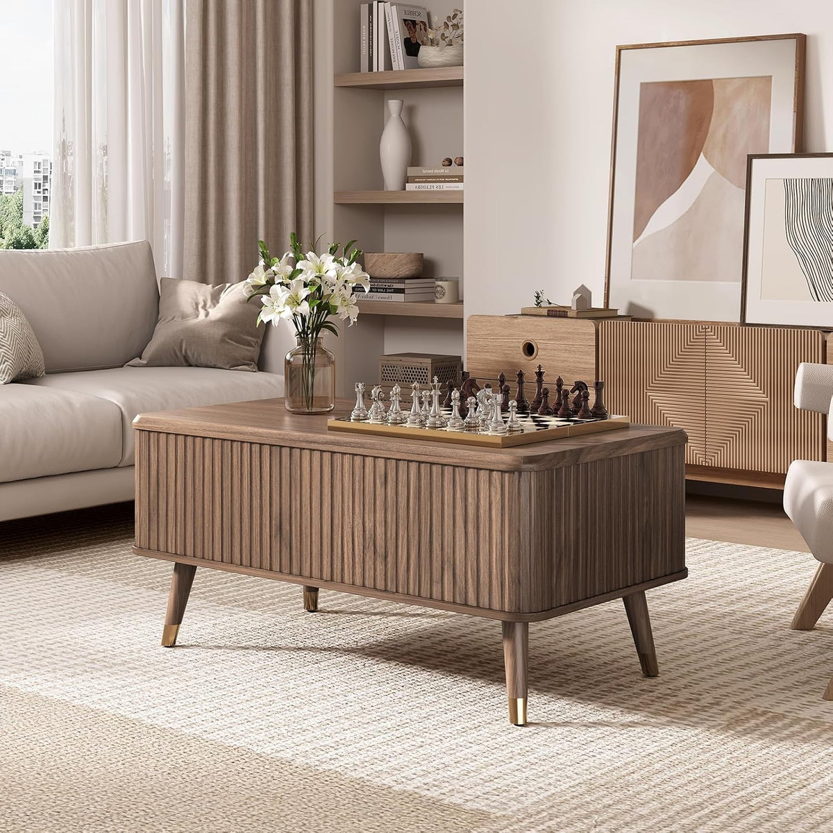 JOINICE Walnut Lift Top Coffee Table with Storage for Living Room,38"