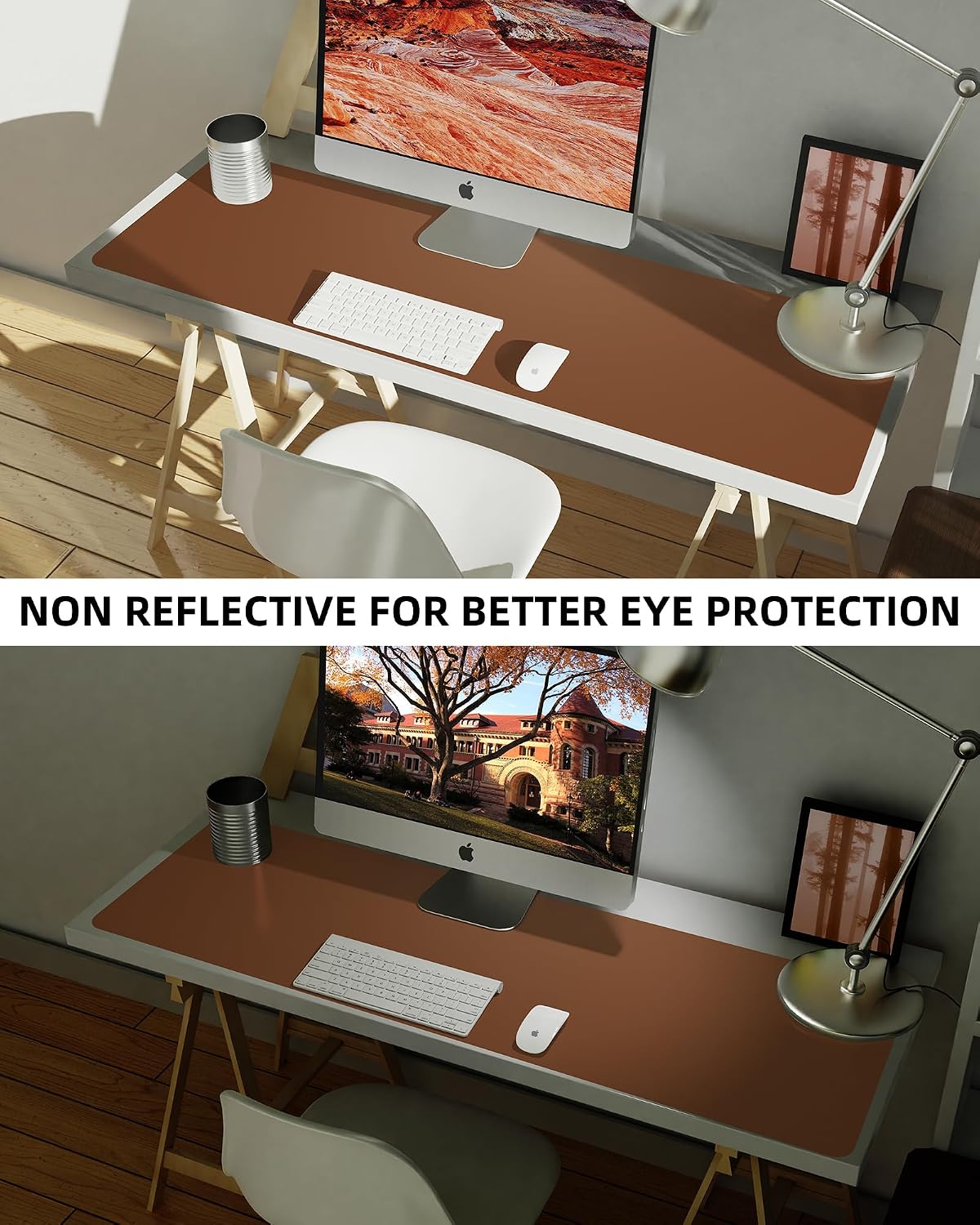 Large Desk Mat 55" x 17"Leather Desk Pad Protector,Mouse Pad,Office Desk Mat, Non-Slip PU Leather Desk Blotter,Waterproof Keyboard mat for Office/Home/Decor (Brown)