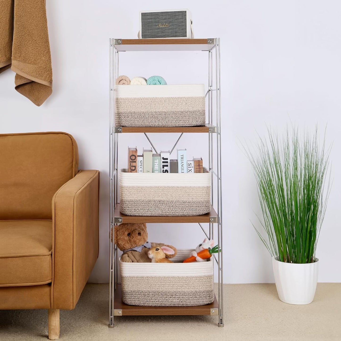 MiniArk Large Storage Baskets for Shelves, 17 x 13 x 7.5” Closet Organizers Bins for Clothes Blanket Towels, Baby Nursery, Toy Baskets Box, Woven Rope Baskets, 2 Packs Gradient Brown