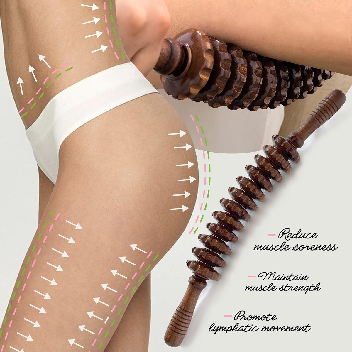 Wood Therapy Massage Roller Stick for Muscle Relief & Cellulite Reduction