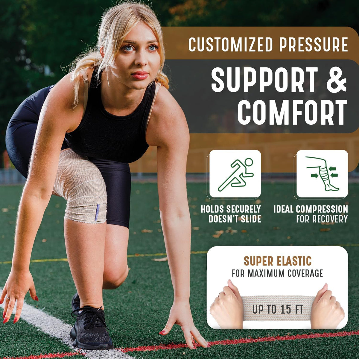 Premium Elastic Bandage Wrap (4” Wide, 25 Pack) - Nexskin Latex Free Athletic/Medical Compression Bandages Hook & Loop Fasteners at Both Ends - Lifetime Washable & Reusable Bandages