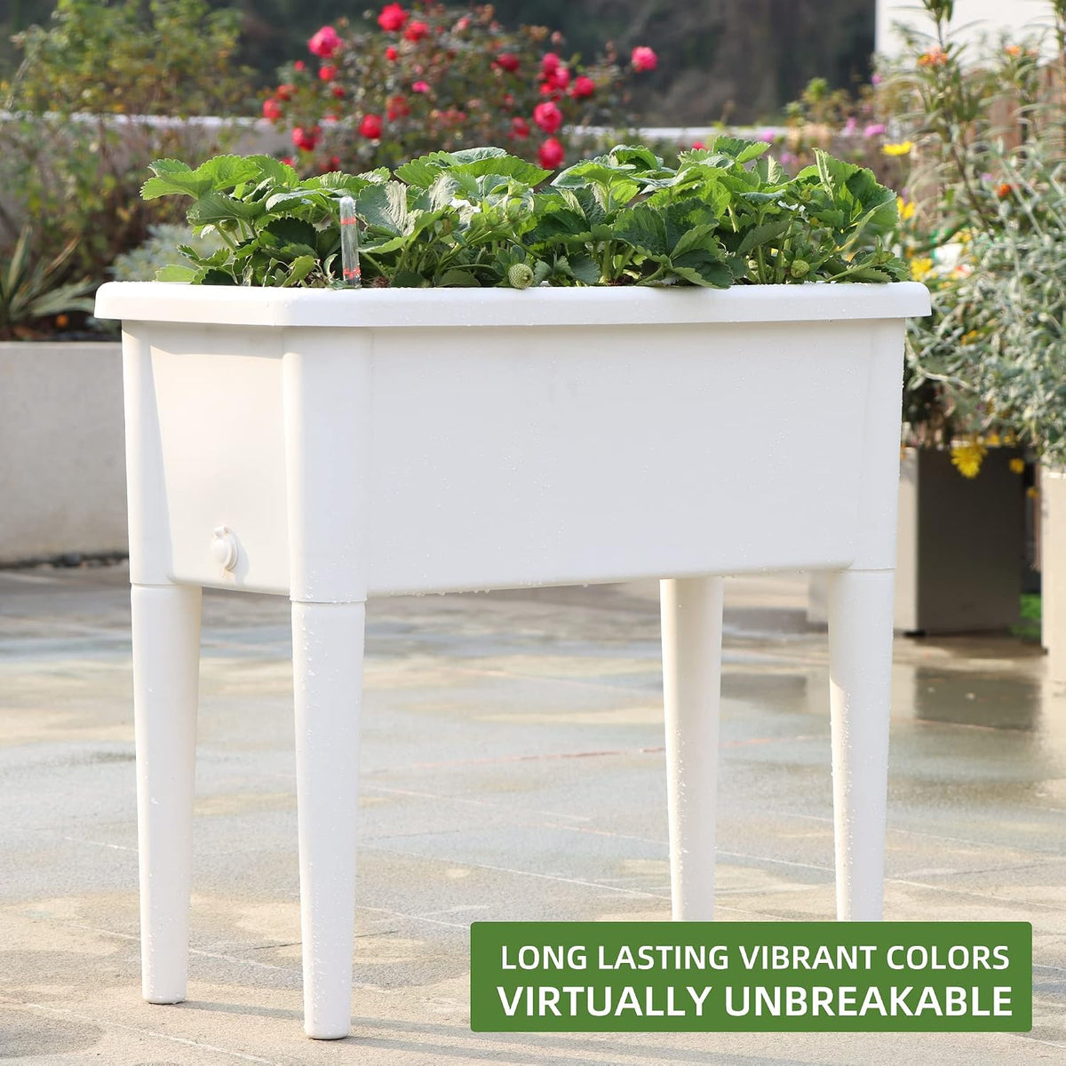 Dexceder 13.2 Gallon Self Watering Raised Garden Bed (White)