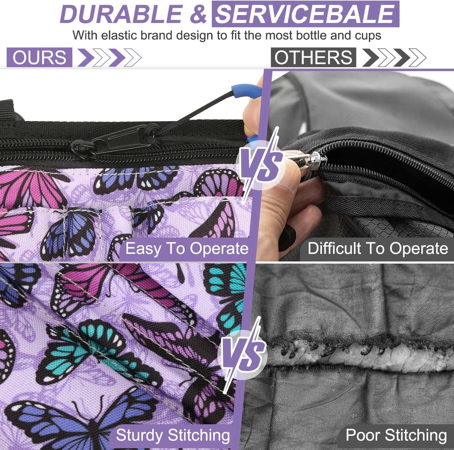 ZHCHG Wheelchair Side Bag with Cup Holder, Wheelchair Armrest Pouch Accessories for Walker, Rollator, Electric Scooter Wheelchairs, Ideal Gift for Mother's Day & Father's Day -Purple