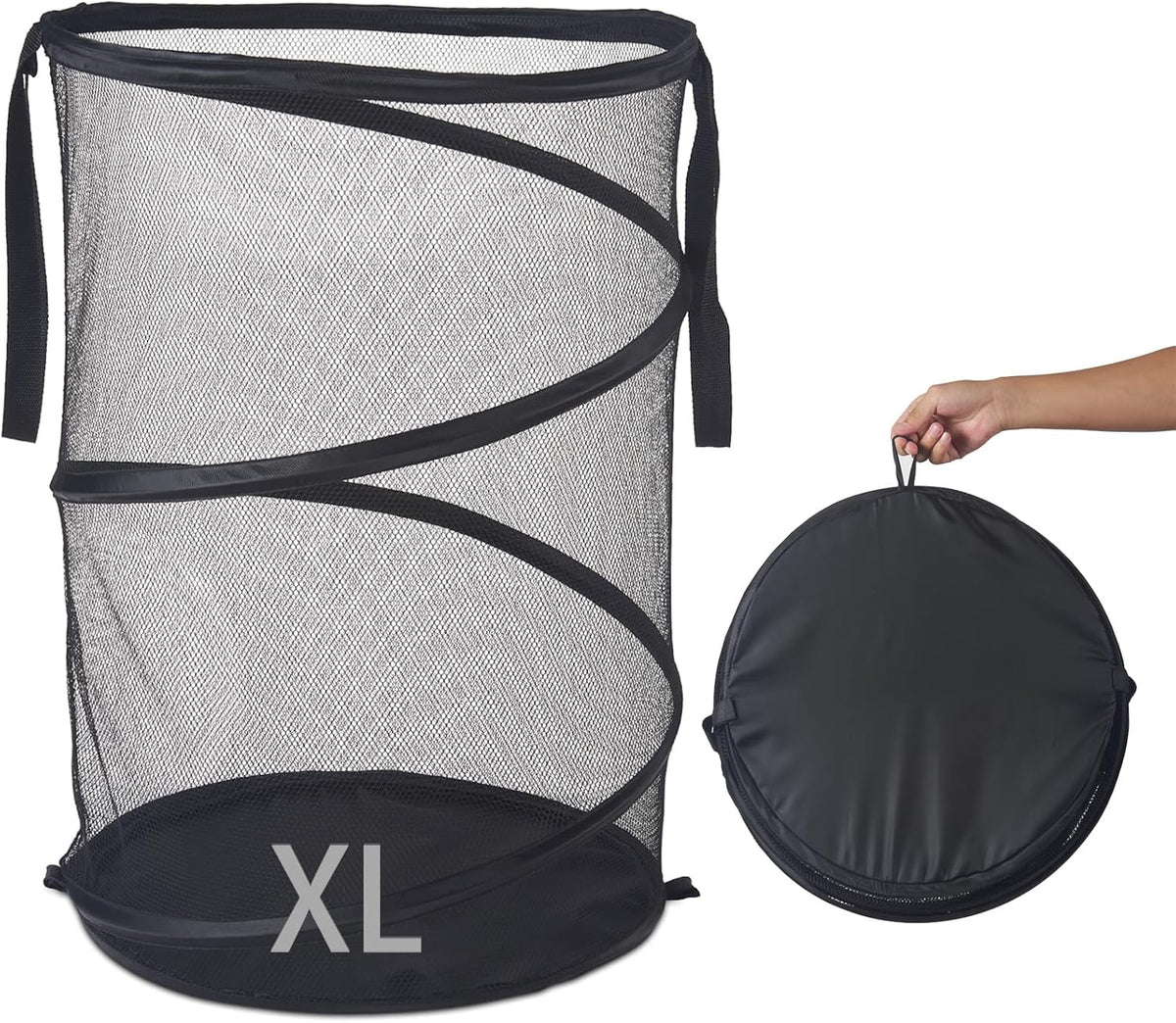 Seiritex Mesh Popup Laundry Hamper 3 Compartment Sortable Horizontal Collapsible Laundry Basket for Clothes Laundry Room Bedroom Toys Travel (Black)