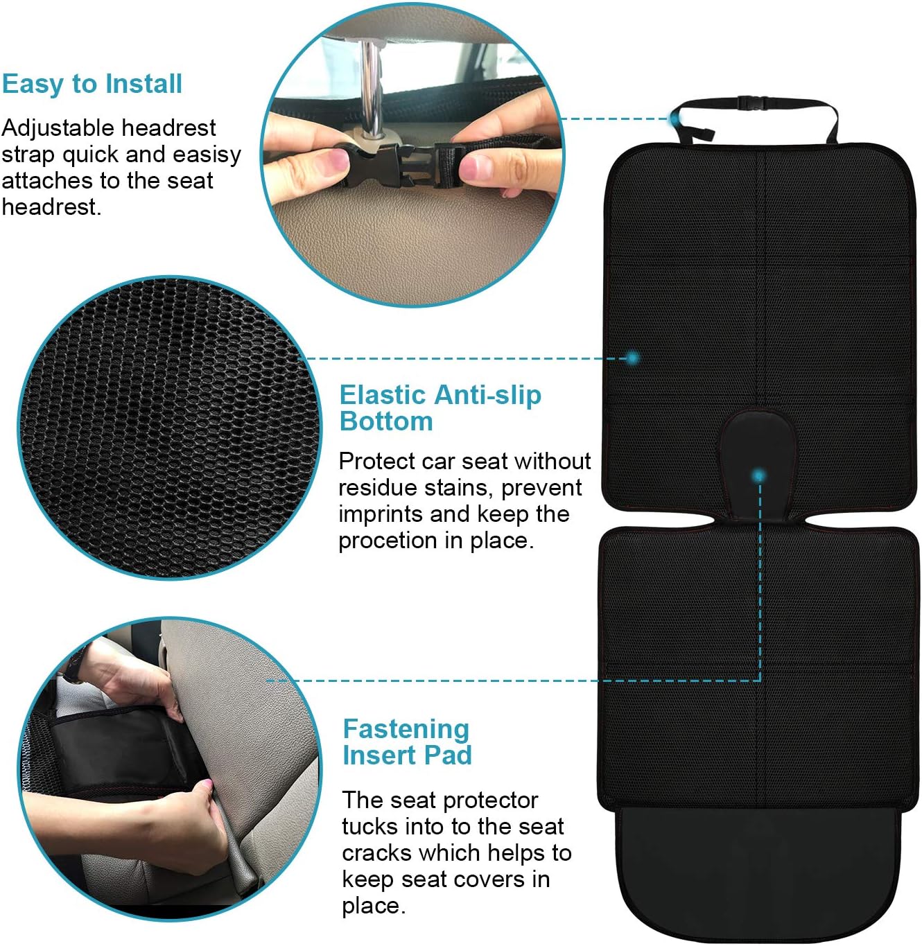 MORROLS Car Seat Protector for Child, Baby, Pets -1 Pack car seat Cover with Thick Padding- Waterproof Universal Size with Mesh Pockets (Black)