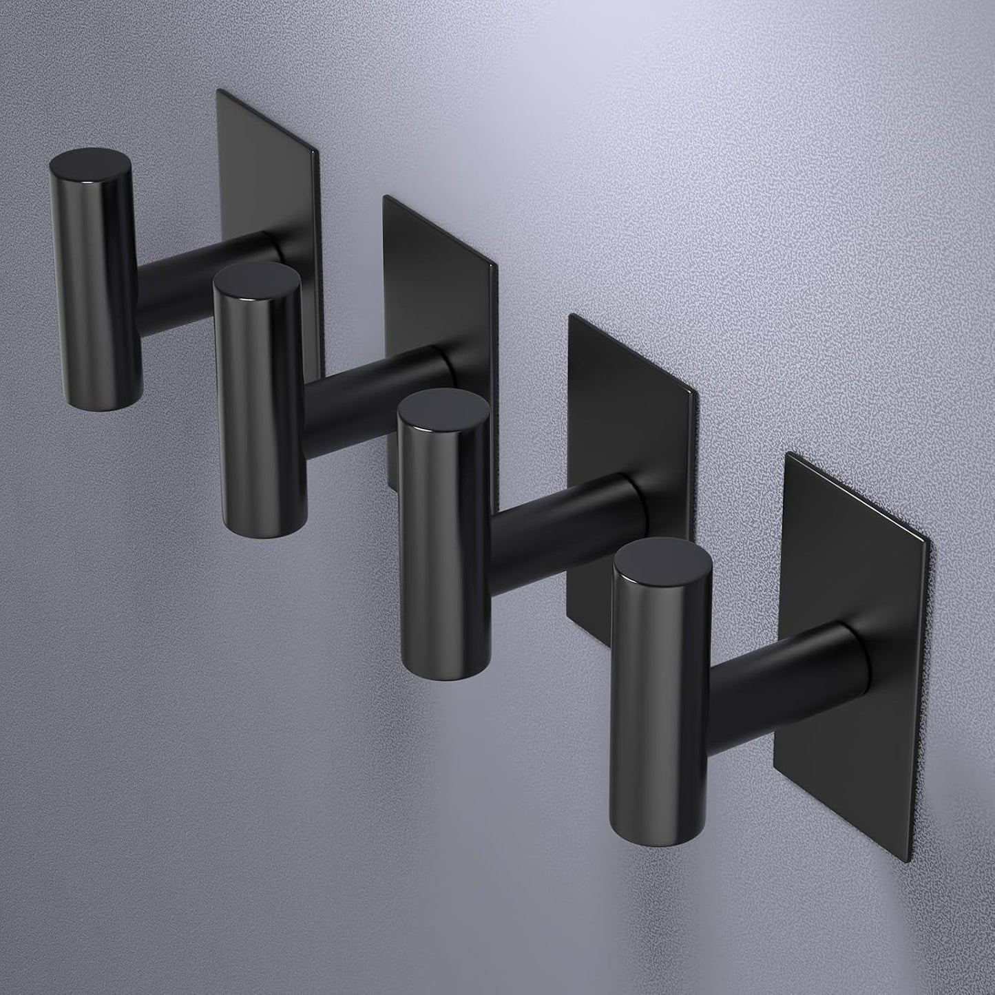 VAEHOLD Wall Towel Hooks, Heavy Duty Sticky Holder Waterproof Towel Hooks for Hanging Coat, Clothes, Closet Hook Wall Mount for Kitchen (Black, 4 Pack)