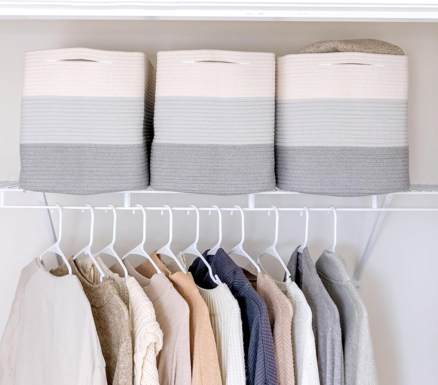 NaturalCozy 13x15x13 Kallax Storage Cubes Bins, 3 Pack | Cotton Rope Cube Storage Bin Woven Baskets for Organizing | Kallax Insert Storage Baskets for Shelves Organizer, Kids Toy, Closet Baby Nursery