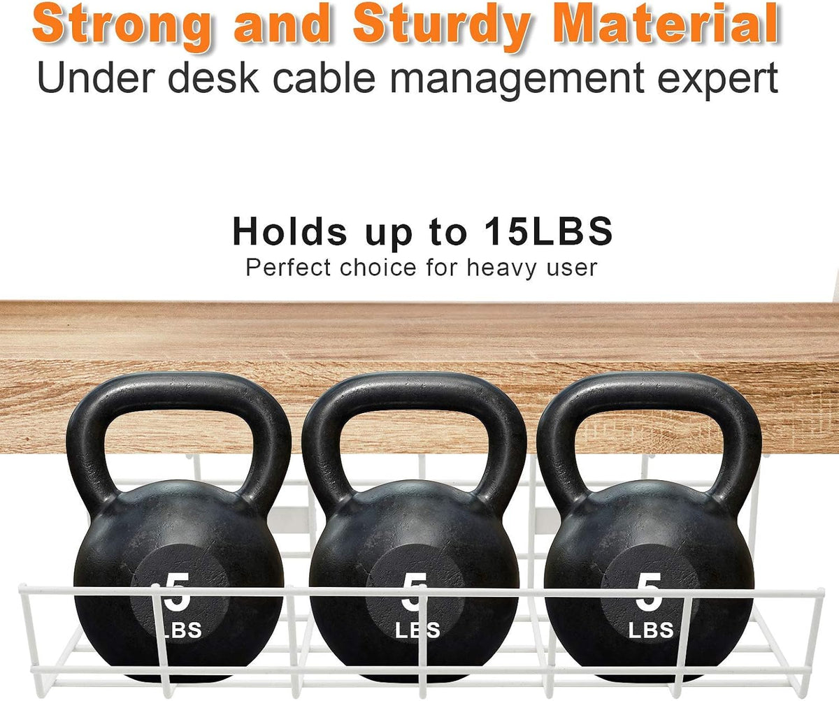 Under Desk Cable Tray - 2 Pack Cable Raceway for Wire Management. Metal Wire Organizer for Office, Studio and Home. Super Sturdy Cord Organizer for Desk - White Cable Management Under Desks