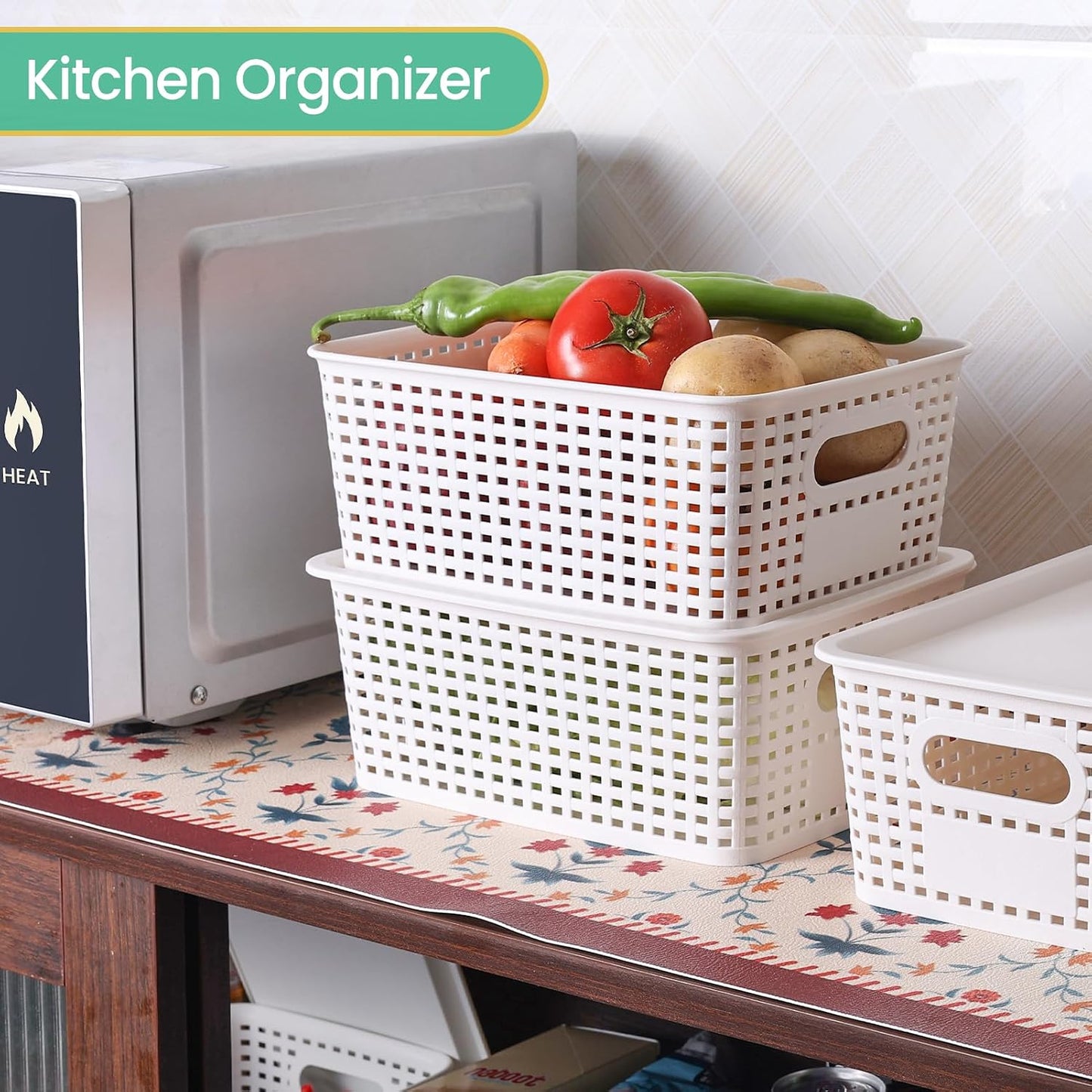 Ohmlove 8 Pack Plastic Storage Baskets with Lids for Organization