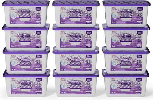 W&E Choice Moisture Absorbers with Lavender Scent, Portable Dehumidifier for Closet & Bathrooms, Kitchen, Humidity Absorber Odor Eliminator Absorber, 12Pack
