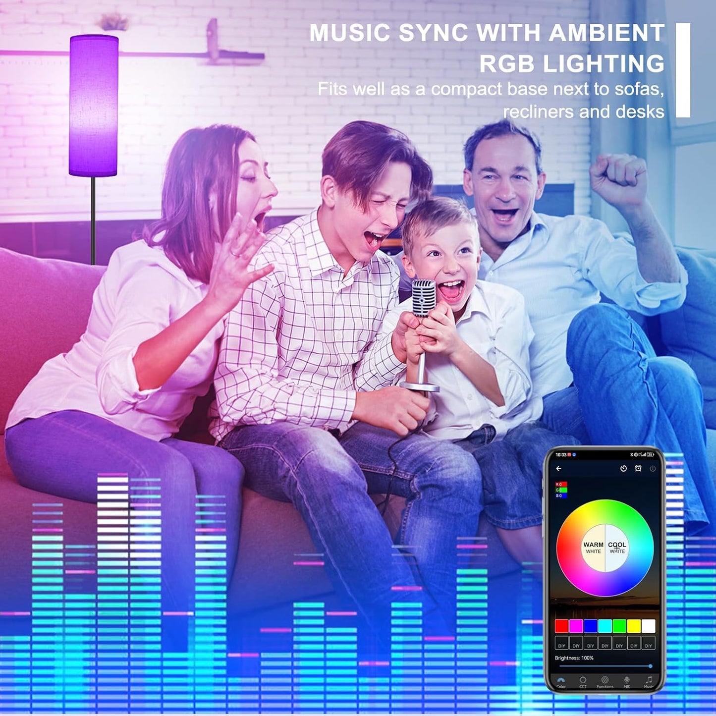 FRIDEKO HOME Floor Lamp, 9W 800LM Color Changing Smart Lamp with Music Sync, App & Remote Control, Adjustable Brightness & Color Temperature Standing Light for Living Room Bedroom Gaming, Beige Shade