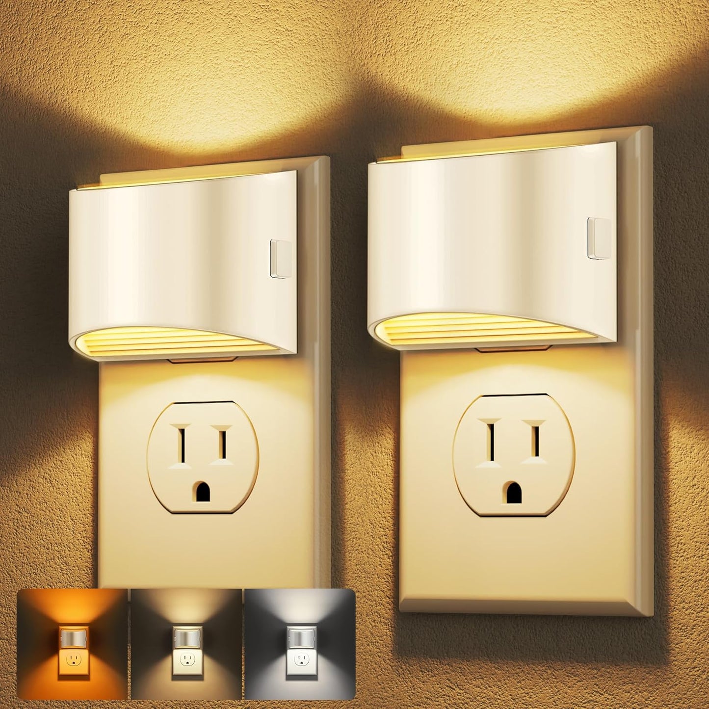 DORESshop LED Night Light[2 Pack], White Night Lights Plug into Wall, 3 Level Brightness Adjustable Plug in Night Light, Dusk to Dawn Sensor, Nightlights for Adults, Bedroom, Bathroom, Hallway, 3CCT