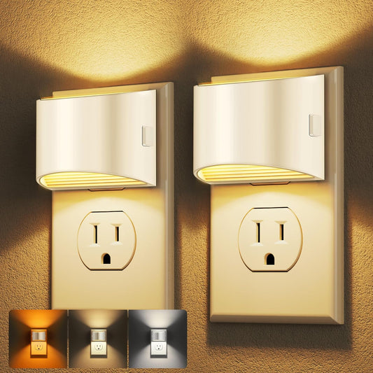 DORESshop LED Night Light[2 Pack], White Night Lights Plug into Wall, 3 Level Brightness Adjustable Plug in Night Light, Dusk to Dawn Sensor, Nightlights for Adults, Bedroom, Bathroom, Hallway, 3CCT