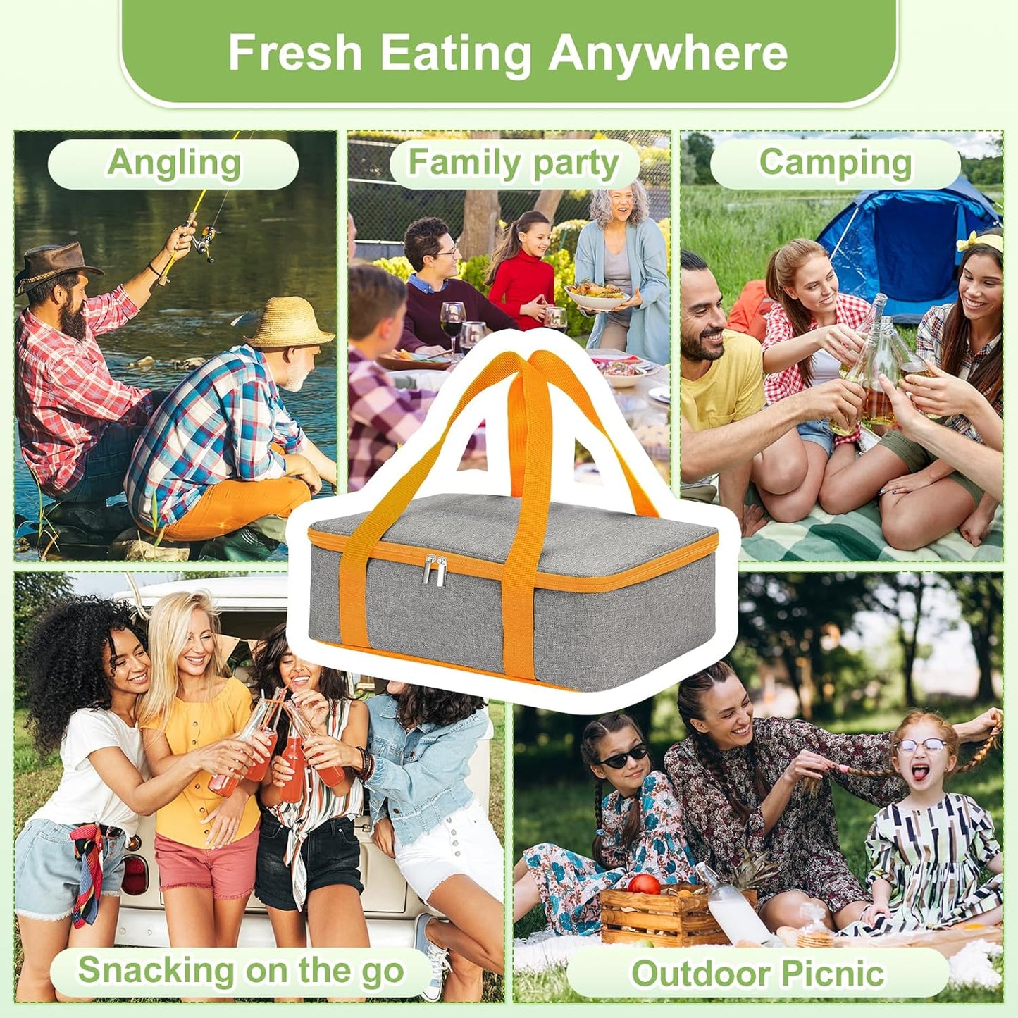 Chilled Snackle Box Container with Ice Pack, Bonus Insulated Bag Charcoolerie Chilled Portable Serving Tray, 8 Compartment Snack Container for Charcuterie Snack Road Trip Picnic Essentials