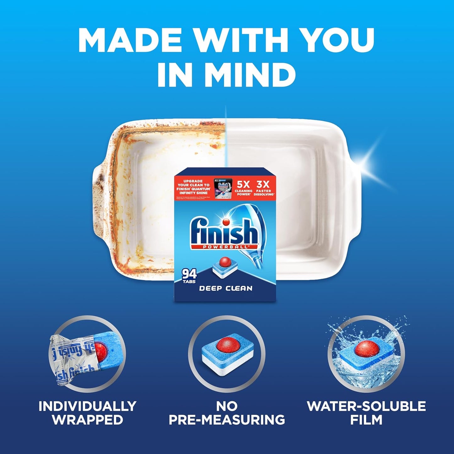 Finish Powerball Dishwasher Pods, Dishwasher Tablets Plastic Free, Fresh Scent, 94 Count