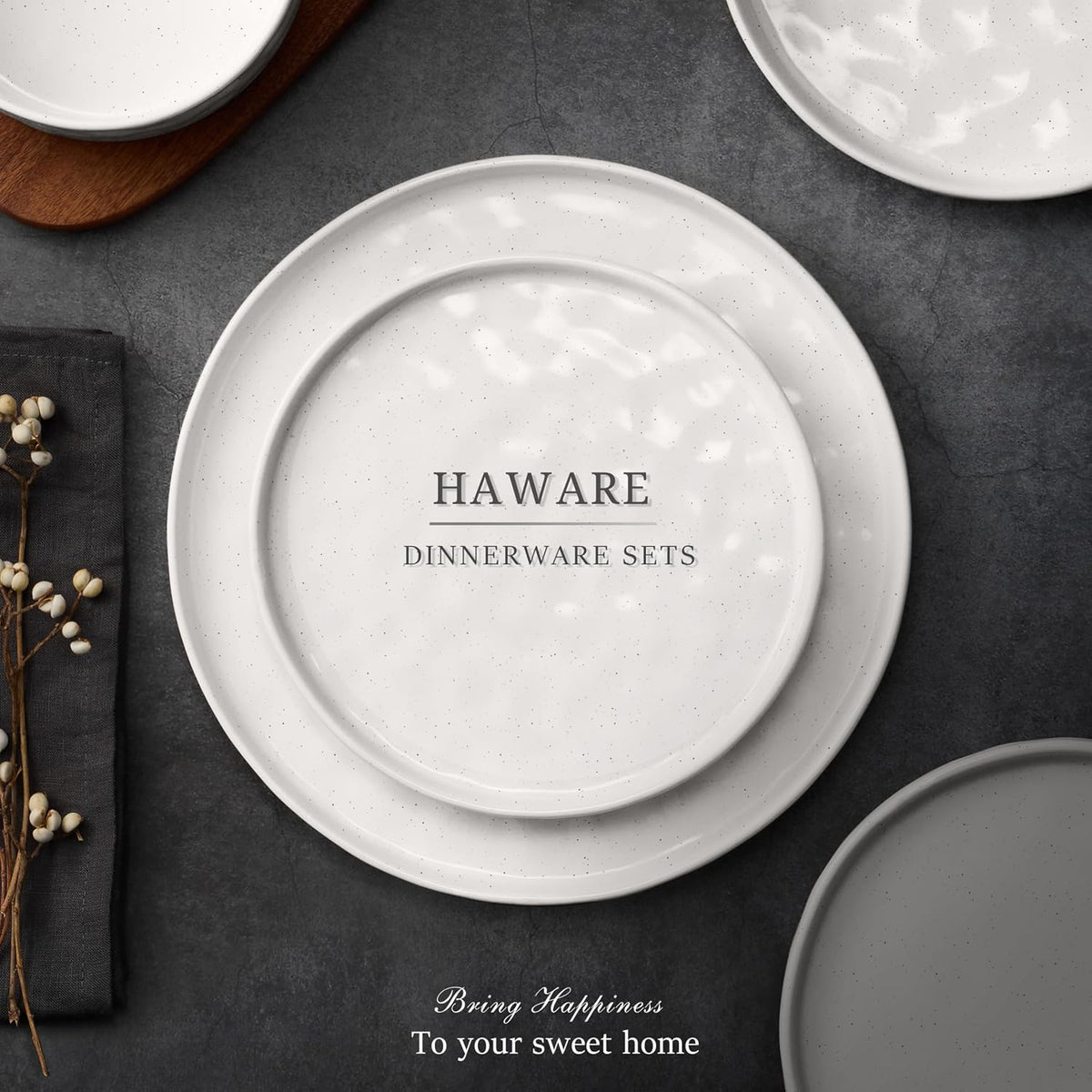 HaWare Dinnerware Sets, 18-Piece Plates and Bowls Set, Speckled White