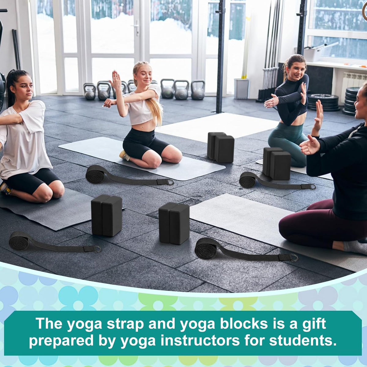 Meooeck 18 Pcs Yoga Blocks and Strap Set Include 12 EVA Foam Yoga Blocks Bulk 9"x6"x3" with 6 Adjustable 8 ft Straps D Ring Non Slip Props for Stretching Pilates Workout Studio Home Gym