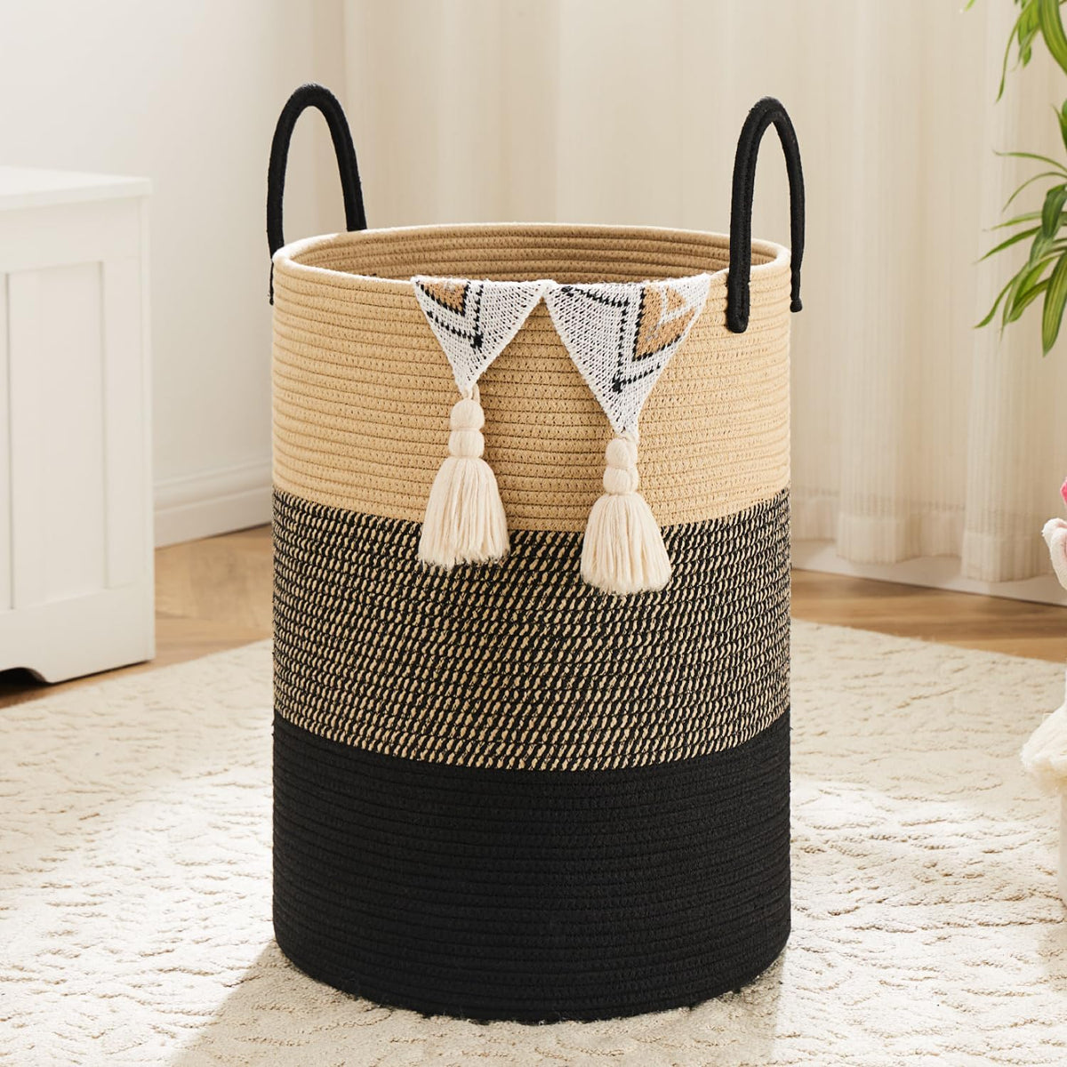 Artfeel Laundry Basket,Woven Cotton Rope Laundry Hamper,60L for Decorative Storage of Dirty Clothes,Toys and Blankets in Bathroom,Bedroom and Living Room