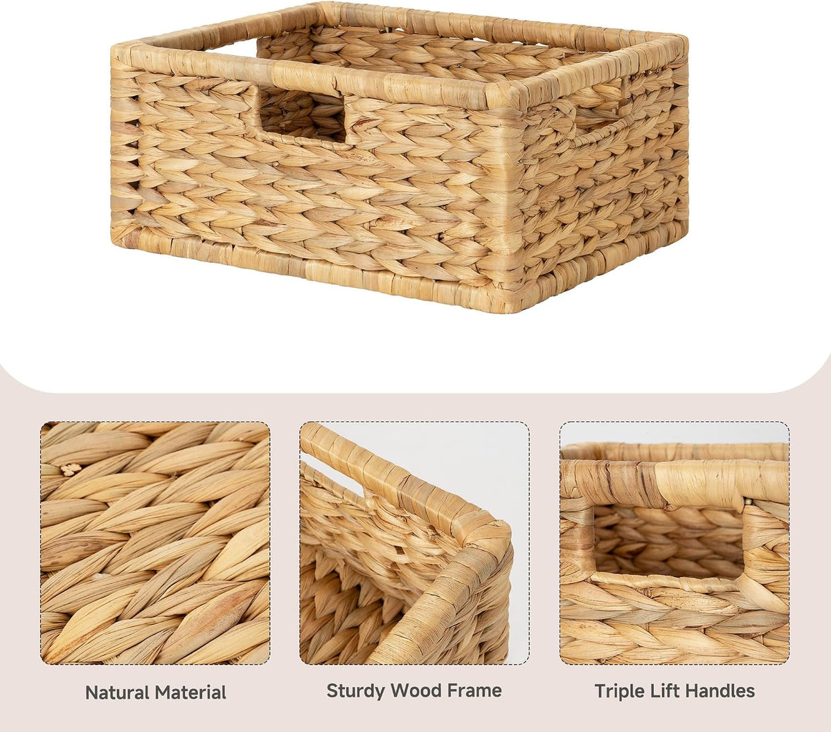 StorageWorks Large Wicker Basket, Pantry Organizer with Wooden Frame