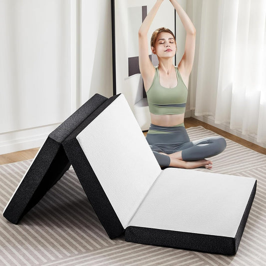 Tri-Fold Twin Memory Foam Pads, 3 inch Folding Topper with Washable Cover, Portable Non-Slip Guest Floor Bed for Camping Travel – Ideal for Overnight Guests, RV, and Outdoor Adventures