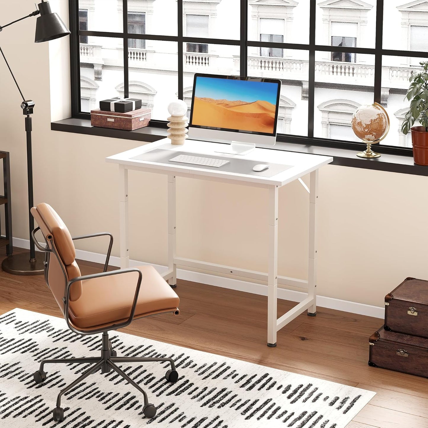 COTUBLR Small Desk, 24 Inch Small Computer Desk for Spaces, Compact Tiny Mini Simple Desk Table for Bedroom Home Office Writing Work Study Kids Student Teacher, Bonus Mousepad, White