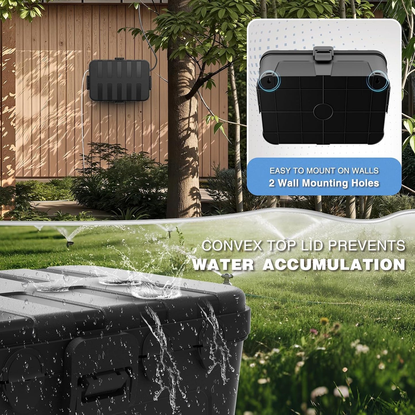 Flemoon Large Outdoor Electrical Box, Waterproof Extension Cord Cover | Inner Size 12 x 7.4 x 3.9 Inch, 6 Cable Entry Ports, IP54 Weatherproof Connection Box for Outlet, Timer, Holiday Light, Black