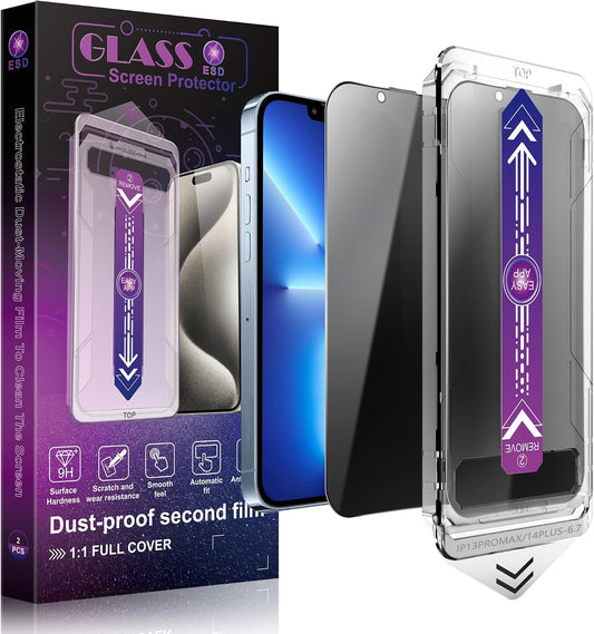 2 Pack Privacy Screen Protector for iPhone 13 Pro Max and iPhon 14 Plus 6.7-Inch Auto Dust Removal, No Bubbles,Anti-Spy Tempered Glass Film, Easy Installation