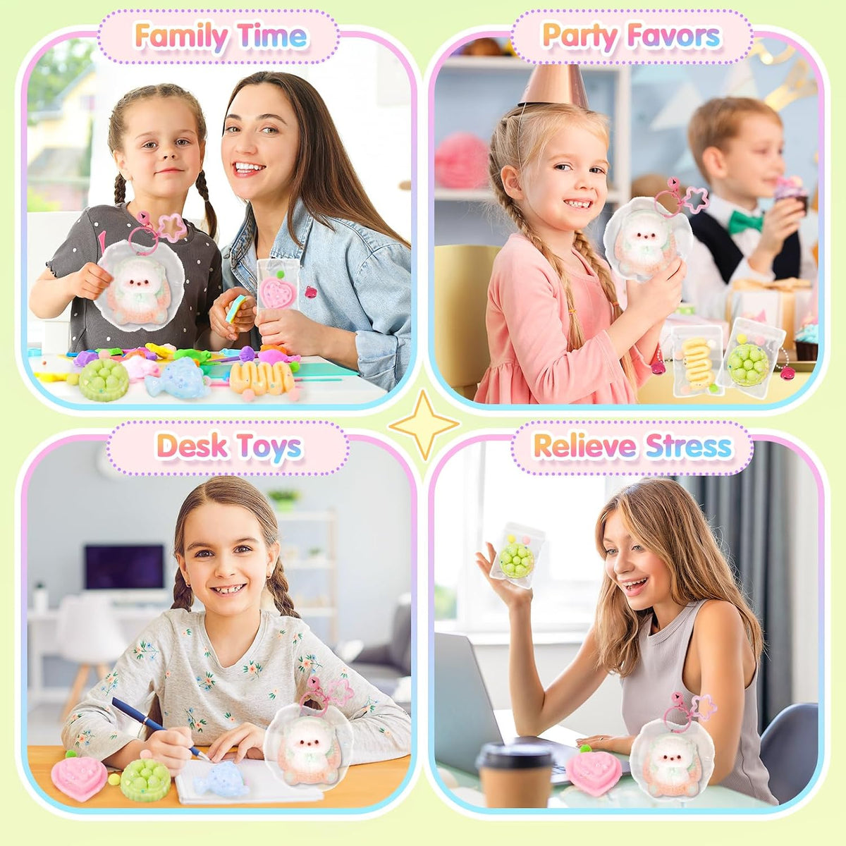 CatchCute Squishies Toys Set 5PCS, Squeeze Toys Stuffed Bunny Cake Dessert Flower Sensory Fidget Toys for Anxiety Relief, Desk Sticky Toys Party Favors Birthday for Boys and Girls