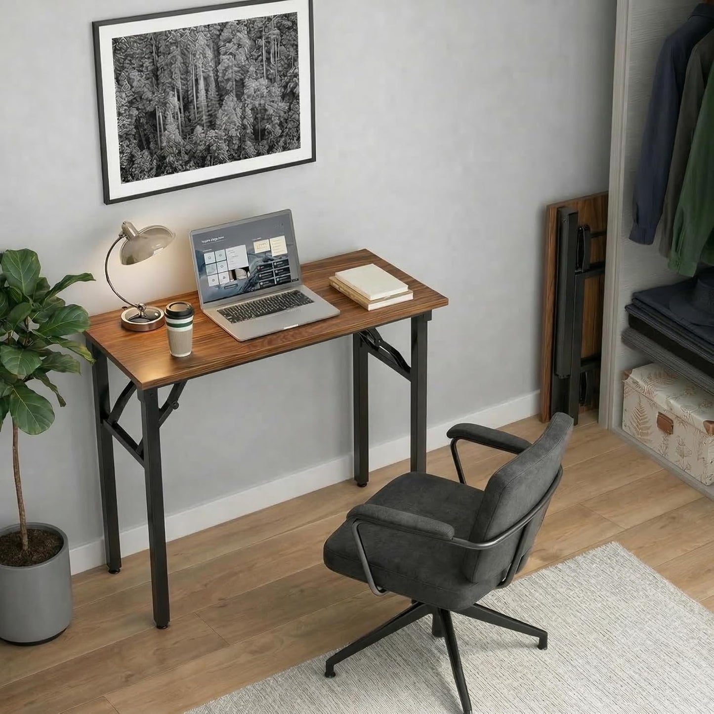 Frylr Small Folding Computer Desk – Portable 35.8 Inch Foldable Laptop Table, No-Assembly, Collapsible and Compact for Easy Storage, Lightweight for Small Spaces, Craft and Study Use, Dark Walnut