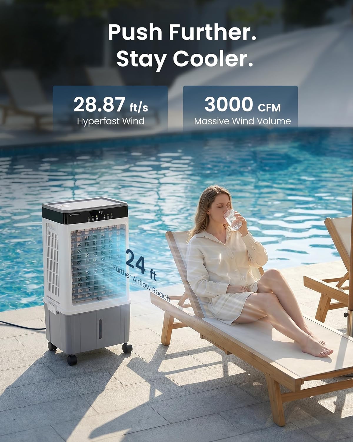 Air Choice Swamp Cooler, 3000CFM 31" Evaporative Air Cooler, 5.5Gal Removable Tank & 4 Ice Box, 120° Oscillation, 3 Speeds, Remote, 12H Timer, 3-in-1 Air Cooling Fan for Outdoor, Office, Bedroom, Grey