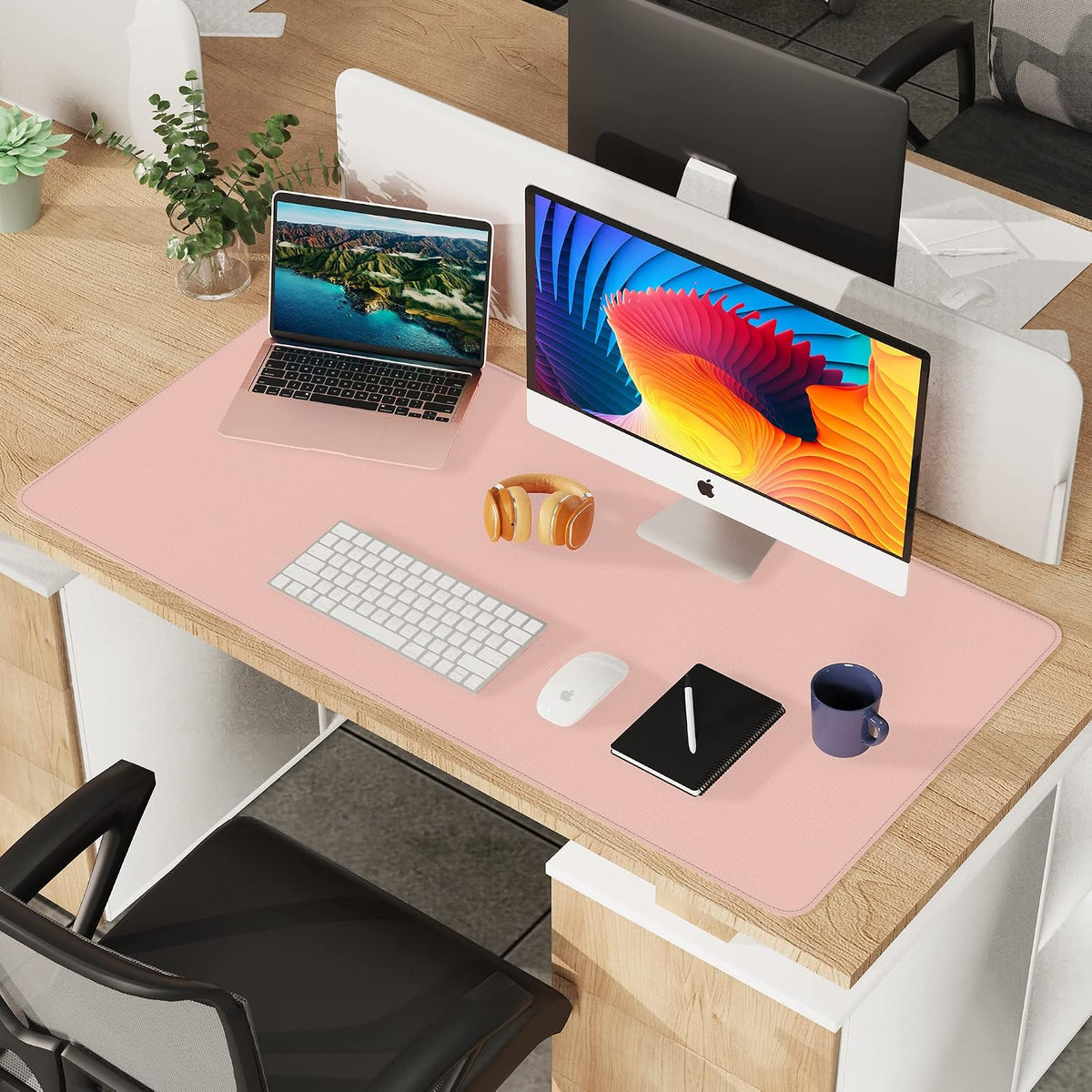 AFIING Cork Desk Mat 47" x 23.6", Dual-Sided Natural Cork & PU Leather Desk Pad, Non-Slip Waterproof Large Mouse Pad for Office, Home & Gaming (Pink)