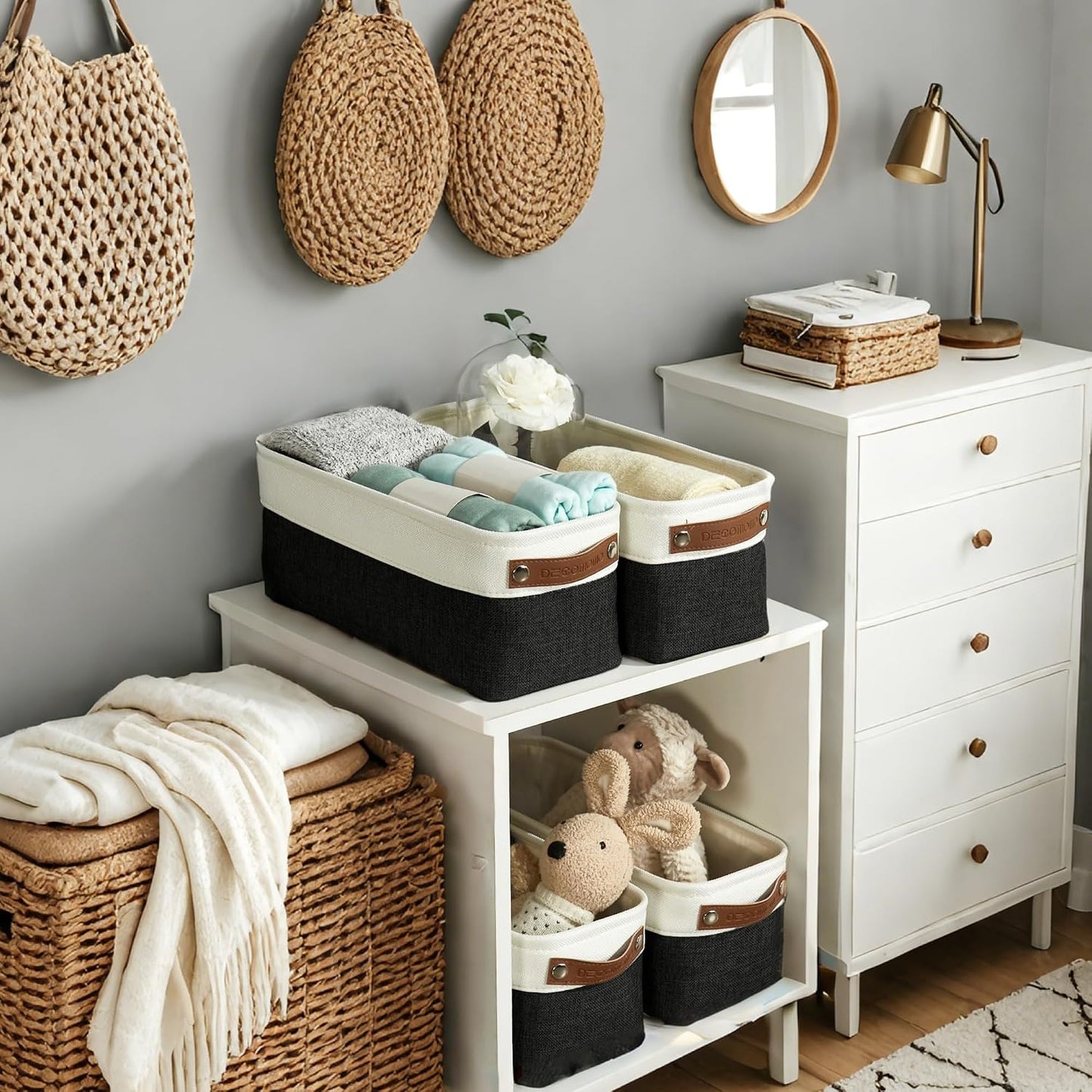 DECOMOMO Narrow Storage Bins, Small Storage Baskets for Shelves 4 Pack