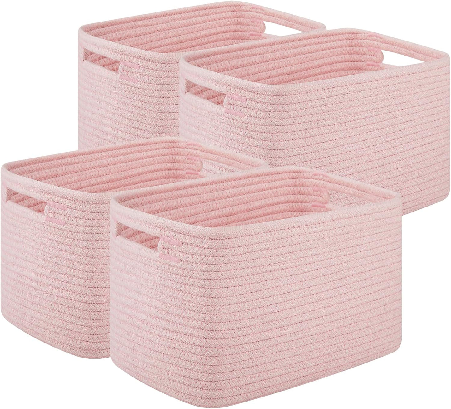 OIASKET 4Packs Natural Cotton Rope Storage Baskets for Organizing Toys, Clothes, Towels & Books, Soft Versatile Organizers for Shelves, Home Decorative Bins, 13''Lx9''Wx7.8''H, Pink