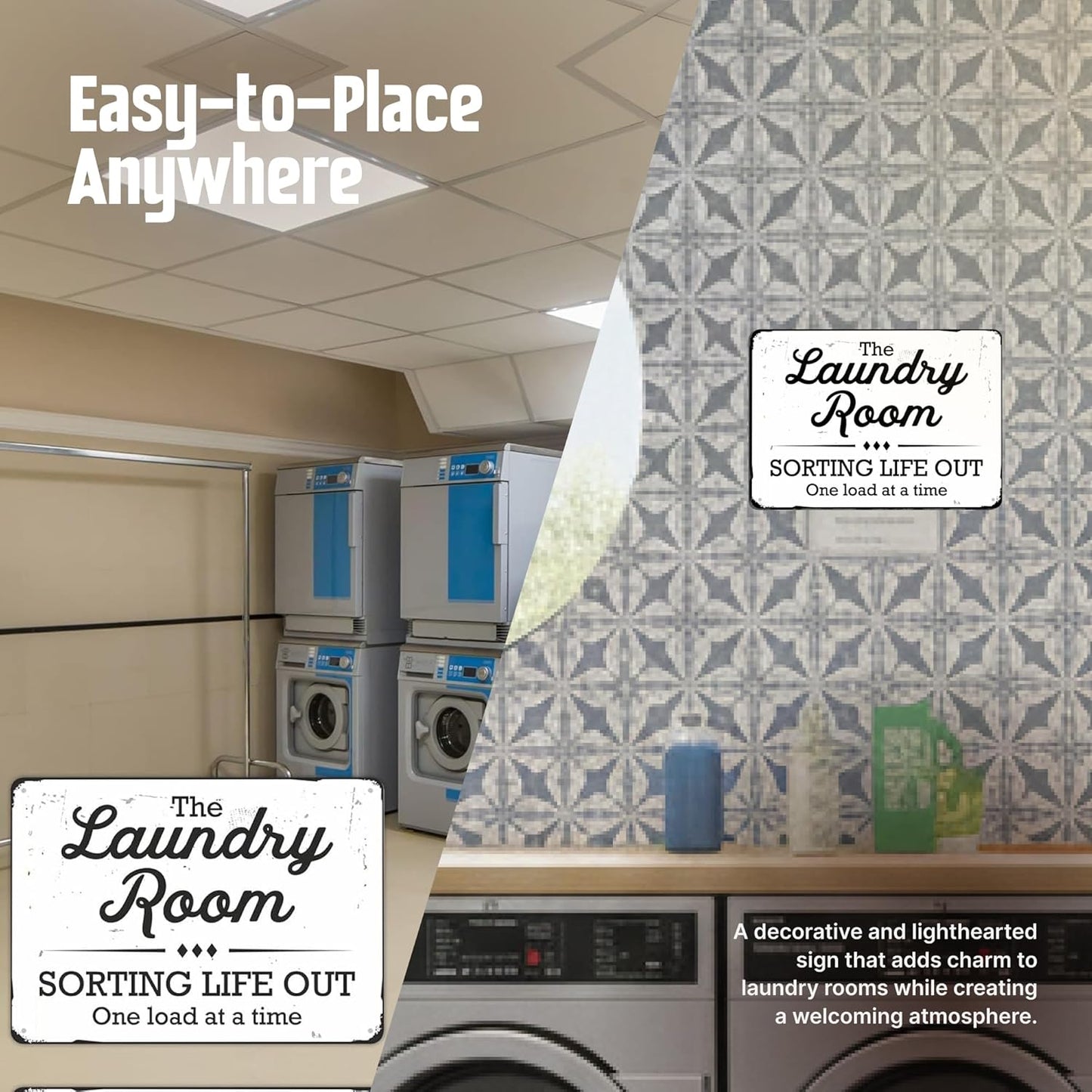 SmartSign Funny Laundry Room Sign, “Sorting Life Out One Load At A Time” Vintage Decor Sign, 10" x 14", 40 mil Laminated Rustproof Aluminum, Black & Rustic White, Made in USA