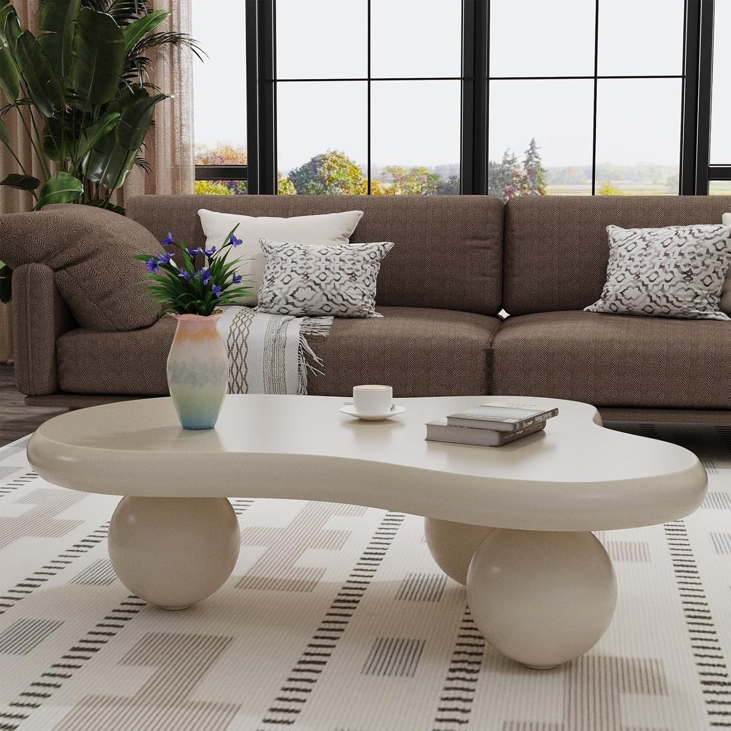 Luxury Cloud Coffee Table (Cloud Brown Cylinder Legs L46.06"W31.1*H15.35) | Irregular Design | Living Room Centerpiece | Holds 330lbs | Stylish & Sturdy