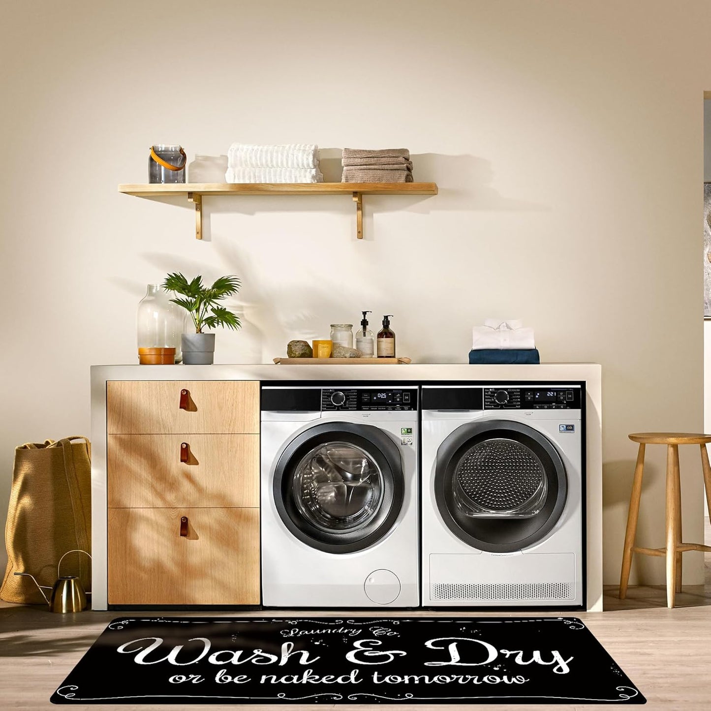 Laundry Room Rug Non Slip Floor mats Farmhouse Large Laundry Rugs for Laundry Runner Room Mat Washer and Dryer Carpet Laundry Room Decor 24x72inch(Black)