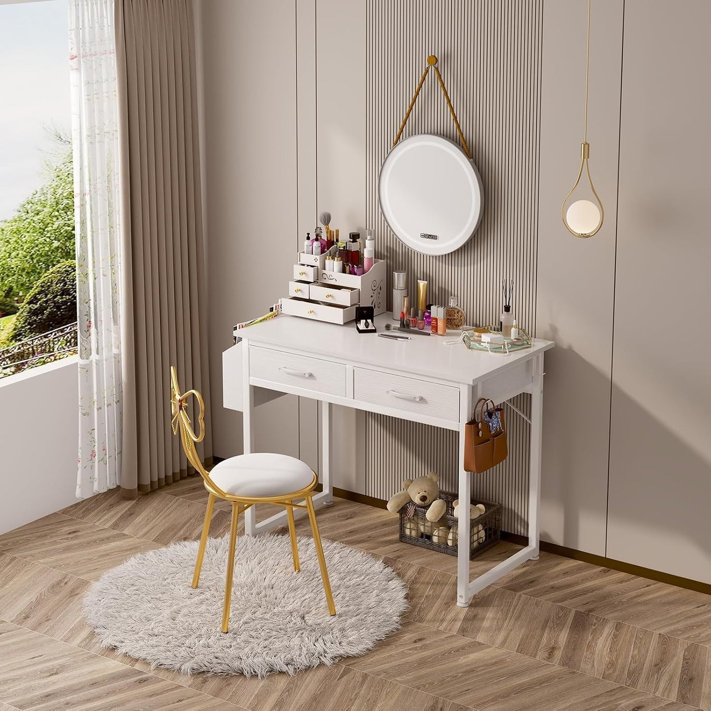DLisiting White Desk with Storage Drawers - 39 Inch Small Computer Desk with Drawers for Bedroom Home Office, Study Writing Vanity Table Without Mirror for Girls Small Spaces