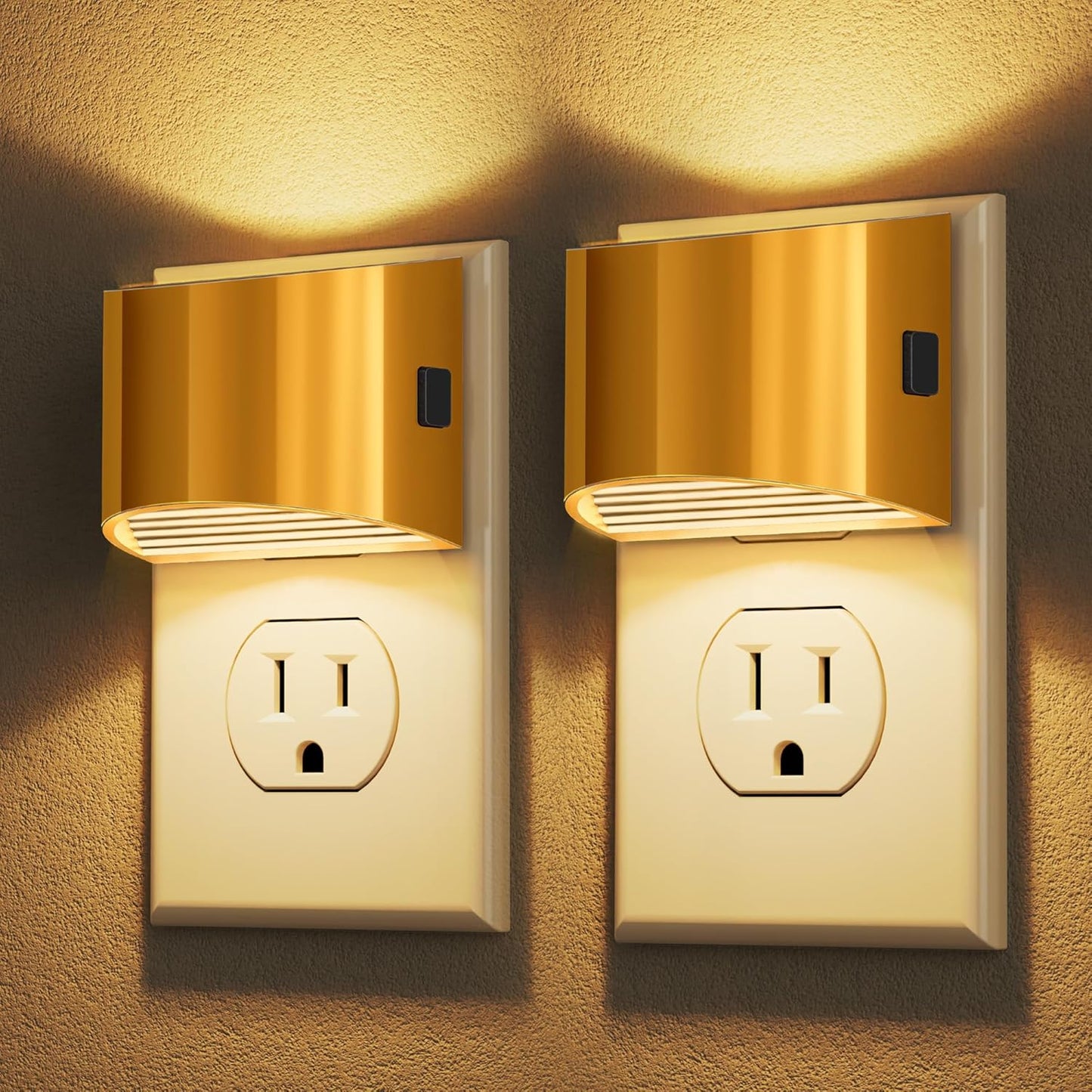 DORESshop LED Night Light[2 Pack], Golden Night Lights Plug into Wall, 3 Level Brightness Adjustable Plug in Night Light, Dusk to Dawn Sensor, Nightlights for Adults, Bedroom, Bathroom, Hallway, 3000K