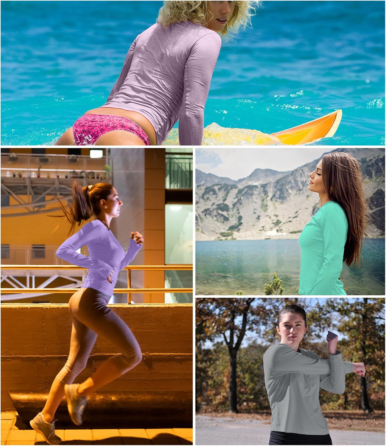 Kinglaman 6 Pack Women's Long Sleeve Workout Dry Fit Shirts, UPF 50+ Rash Guard SPF UV Sun Protection Swim Tee Shirts