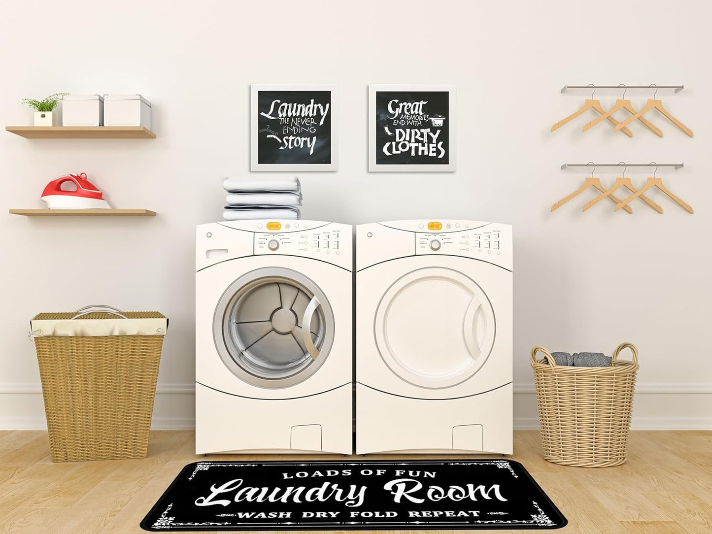 Black-1 Farmhouse Laundry Room Rug Runner, Non-Slip Floor Mat, Waterproof for Kitchen, Bathroom, and Mudroom Decor 20''x48''
