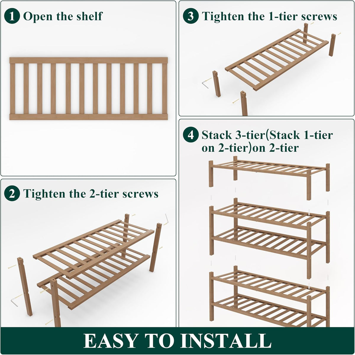 Smiry Bamboo Shoe Rack, 14 Vertical Slats, 5 Tier - 26.8" Wide, Walnut