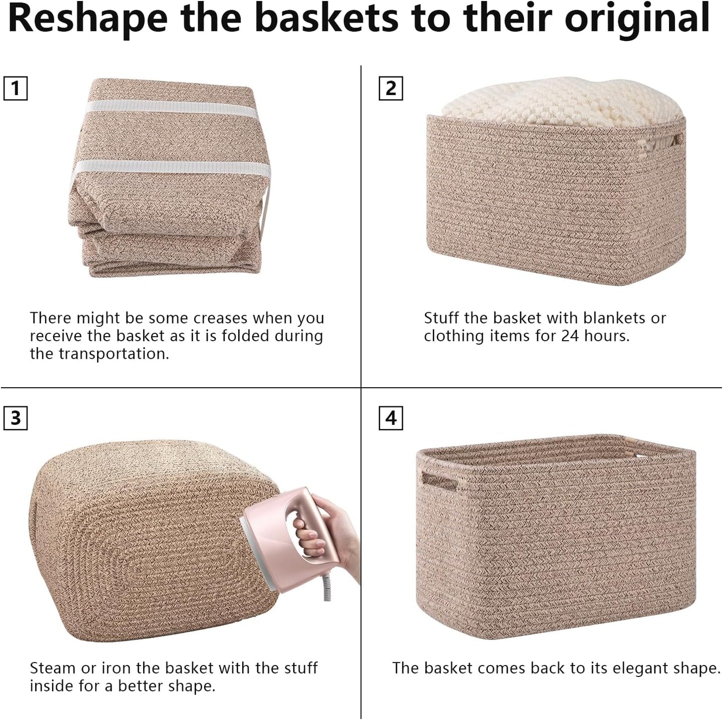 OIAHOMY 4 Pack Storage Baskets for Organizing 24L Cube Storage Bins Brown